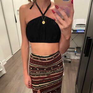 Black Cropped Bubble Halter Neck Top